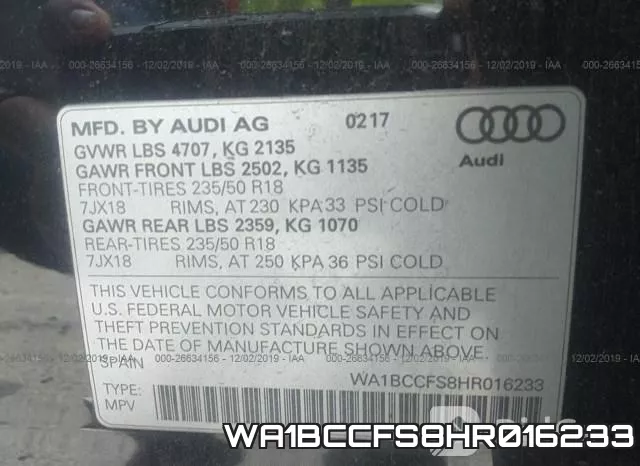 WA1BCCFS8HR016233 фото 10