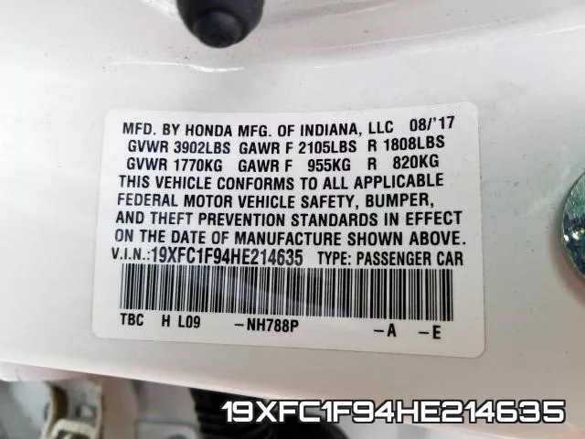 19XFC1F94HE214635 фото 2