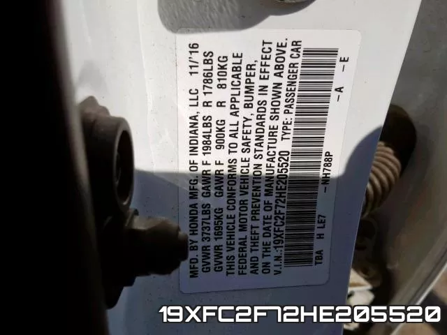 19XFC2F72HE205520 фото 2