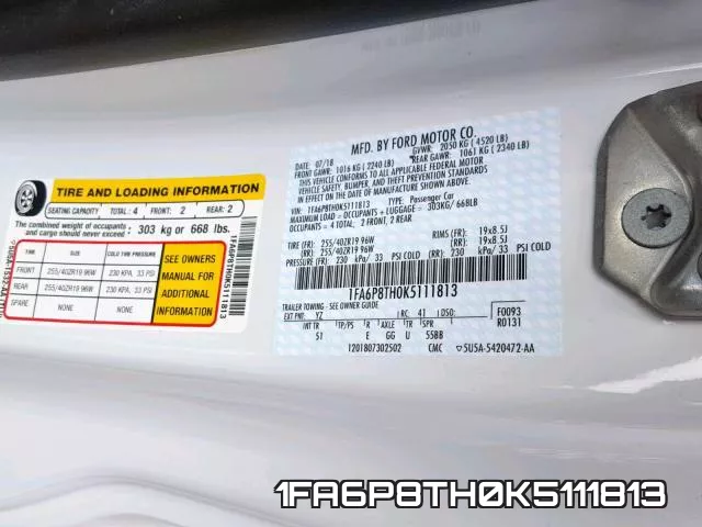 1FA6P8TH0K5111813 фото 2