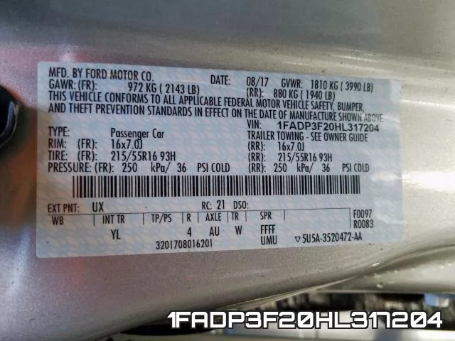 1FADP3F20HL317204 фото 2