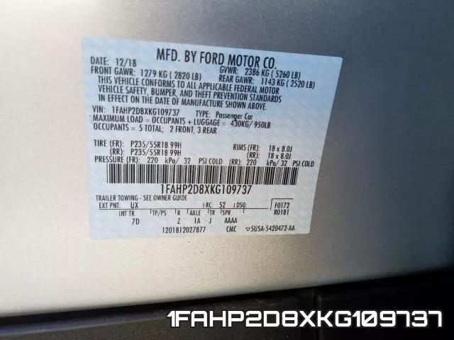 1FAHP2D8XKG109737 фото 2