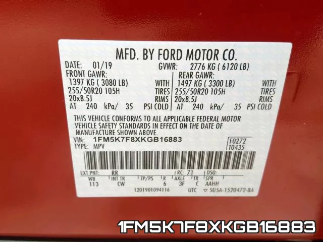 1FM5K7F8XKGB16883 фото 2