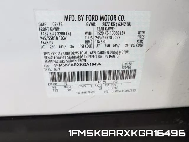 1FM5K8ARXKGA16496 фото 2