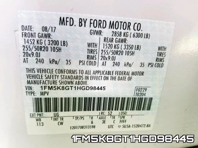 1FM5K8GT1HGD98445 фото 2
