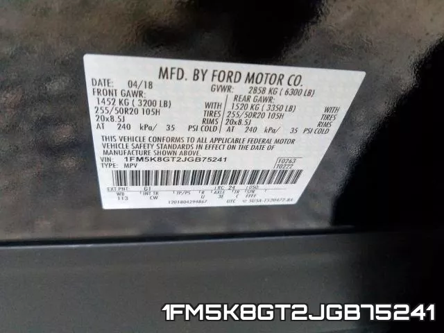 1FM5K8GT2JGB75241 фото 2