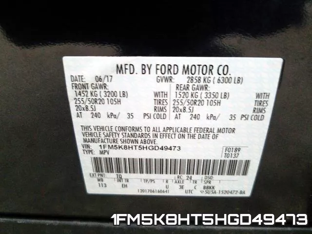 1FM5K8HT5HGD49473 фото 2