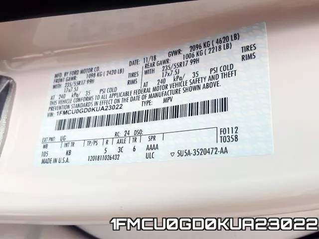 1FMCU0GD0KUA23022 фото 2