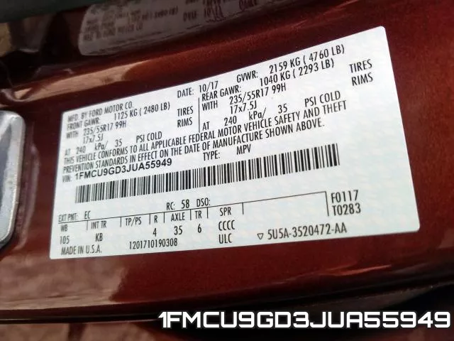 1FMCU9GD3JUA55949 фото 2