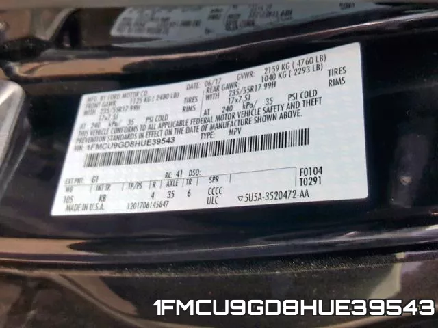 1FMCU9GD8HUE39543 фото 2