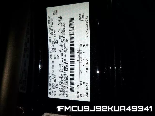 1FMCU9J92KUA49341 фото 2