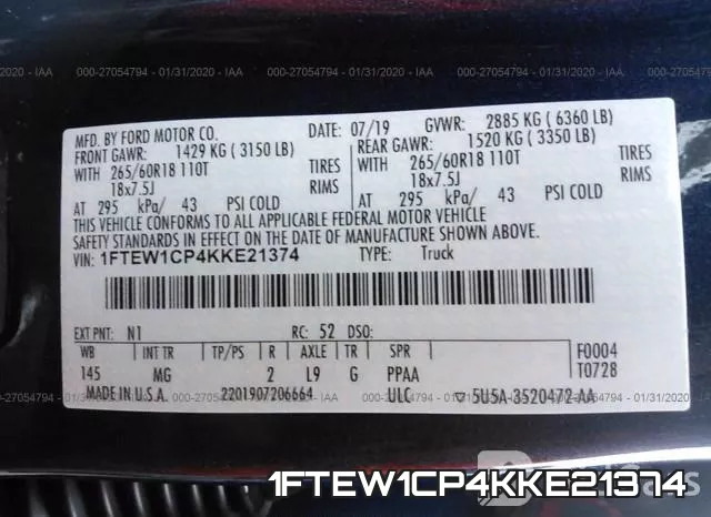 1FTEW1CP4KKE21374 фото 10