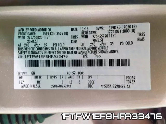 1FTFW1EF8HFA33476 фото 2