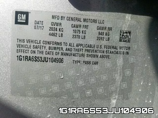 1G1RA6S53JU104906 фото 2