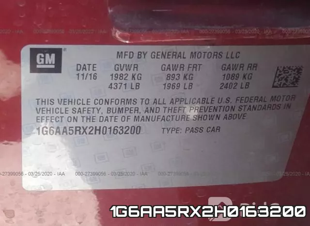 1G6AA5RX2H0163200 фото 10