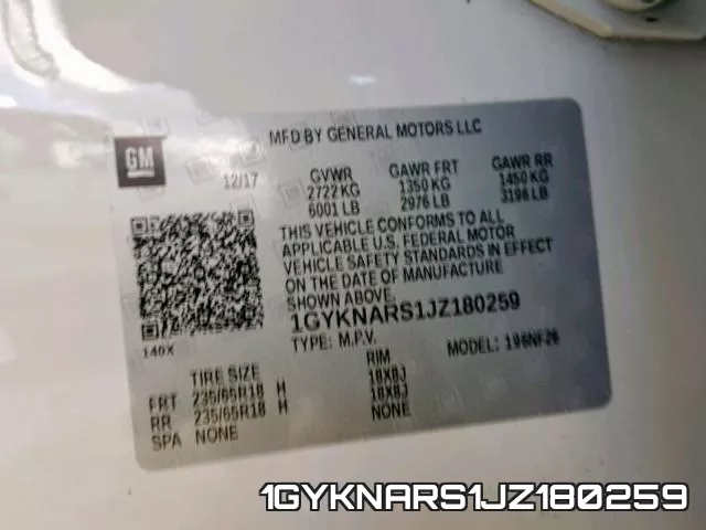 1GYKNARS1JZ180259 фото 2