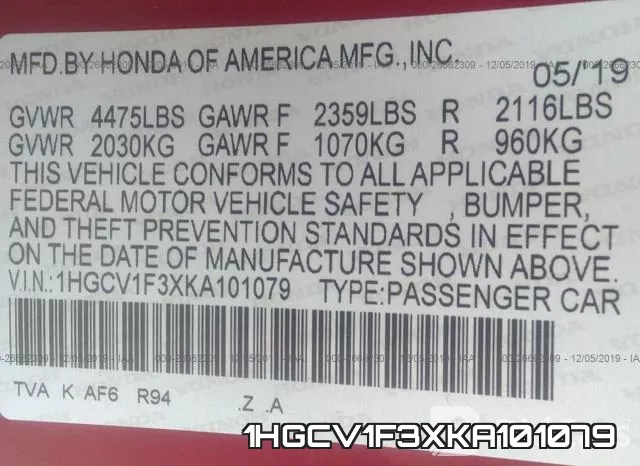 1HGCV1F3XKA101079 фото 10