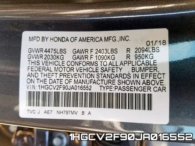 1HGCV2F90JA016552 фото 2