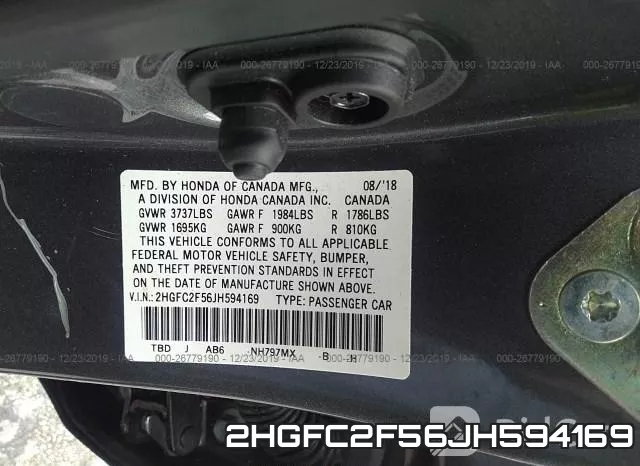 2HGFC2F56JH594169 фото 10