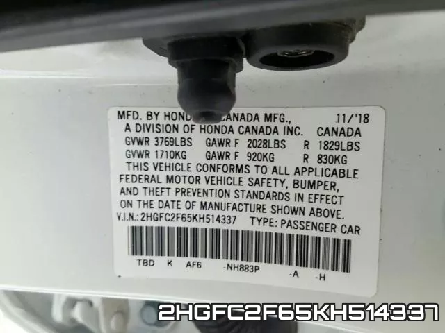 2HGFC2F65KH514337 фото 2