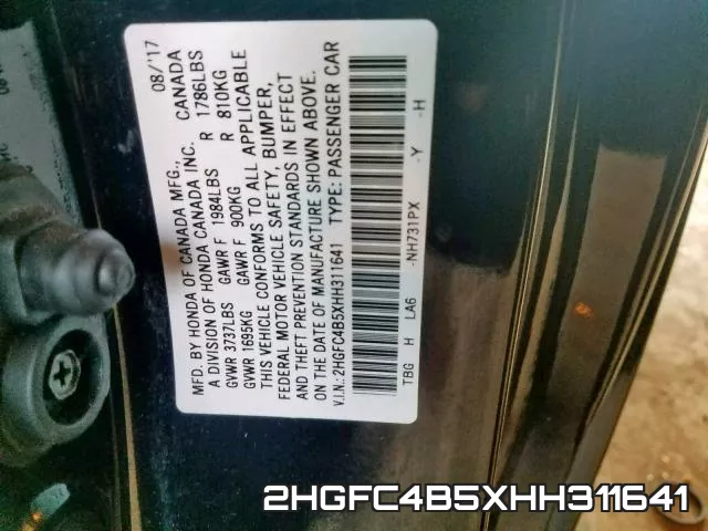 2HGFC4B5XHH311641 фото 2
