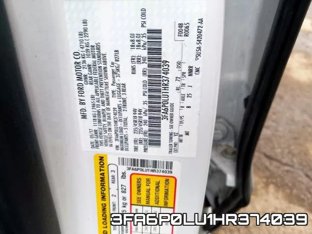 3FA6P0LU1HR374039 фото 2