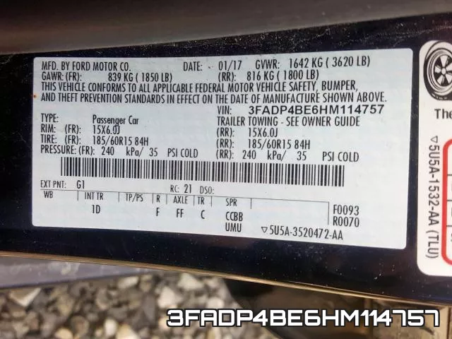 3FADP4BE6HM114757 фото 2