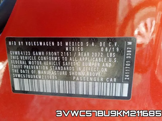 3VWC57BU9KM211685 фото 2