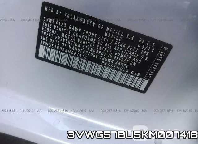 3VWG57BU5KM007418 фото 9