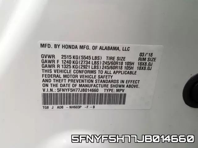 5FNYF5H77JB014660 фото 2