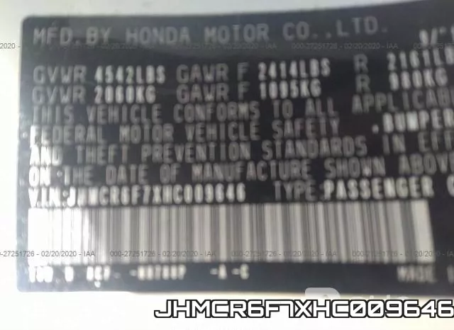 JHMCR6F7XHC009646 фото 10