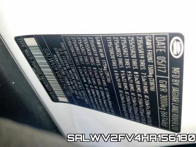 SALWV2FV4HA156180 фото 2