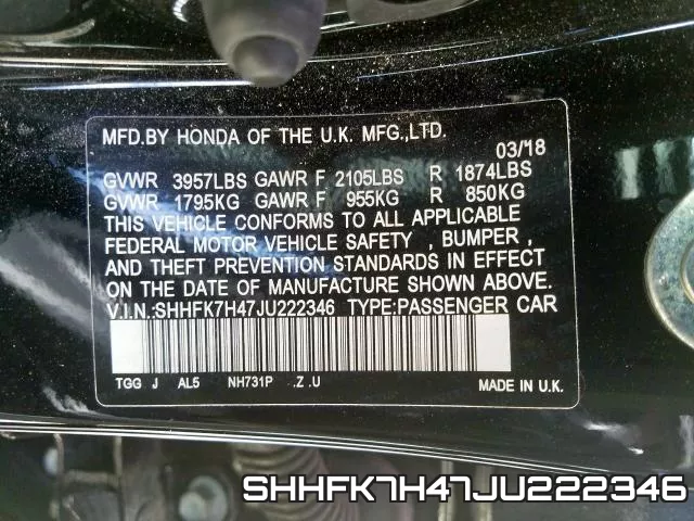 SHHFK7H47JU222346 фото 2