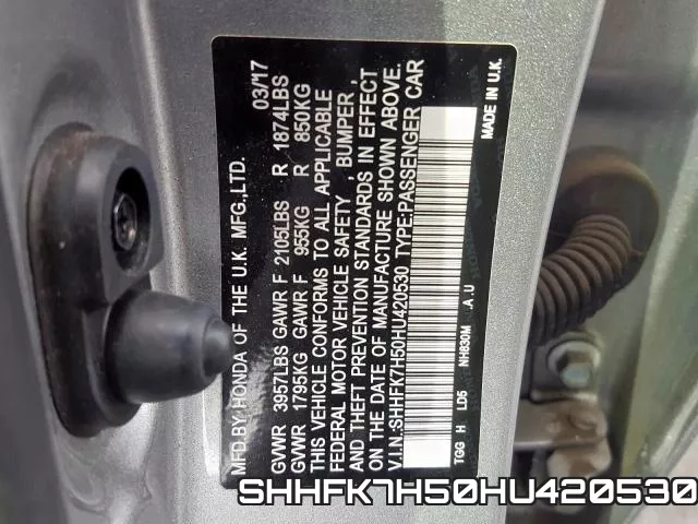SHHFK7H50HU420530 фото 2
