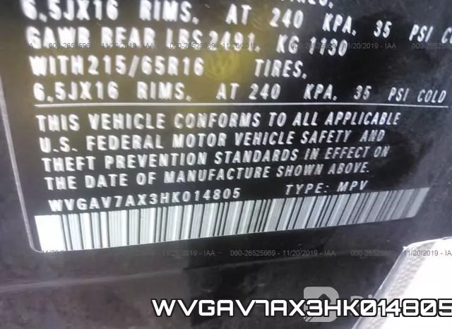 WVGAV7AX3HK014805 фото 10