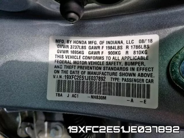 19XFC2E51JE037892 фото 2