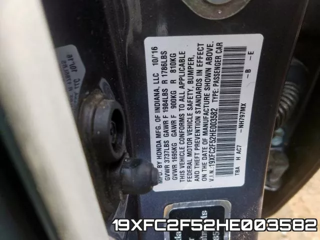 19XFC2F52HE003582 фото 2