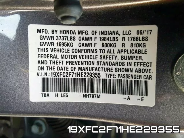 19XFC2F71HE229355 фото 2