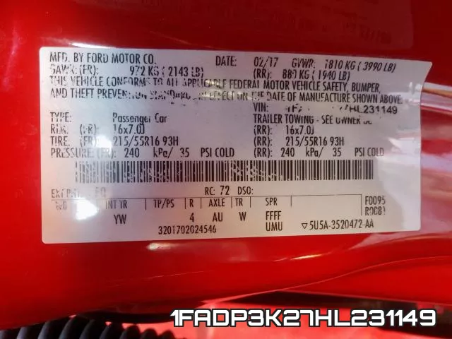 1FADP3K27HL231149 фото 2
