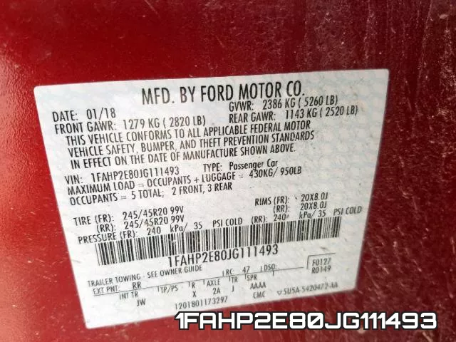 1FAHP2E80JG111493 фото 2