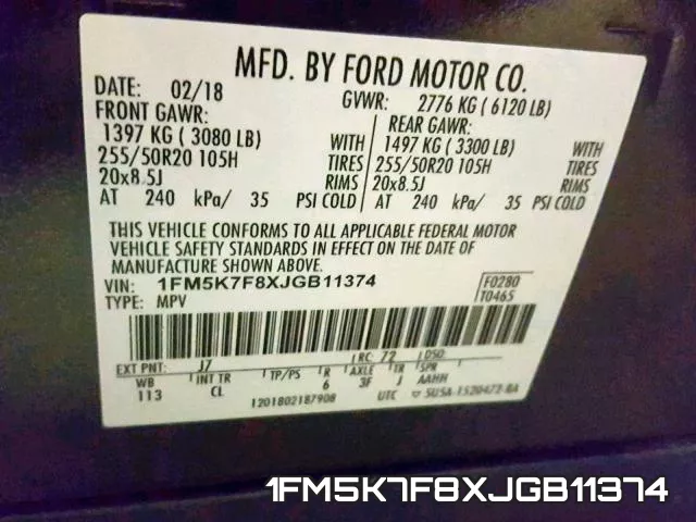 1FM5K7F8XJGB11374 фото 2