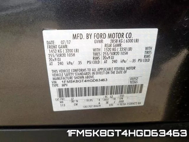 1FM5K8GT4HGD63463 фото 2