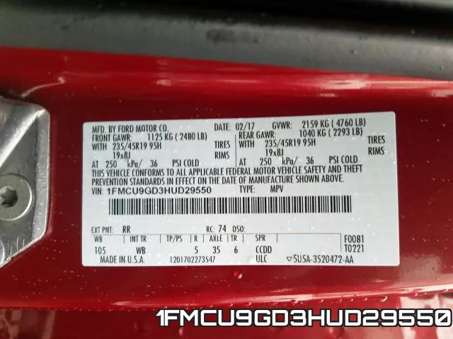 1FMCU9GD3HUD29550 фото 2
