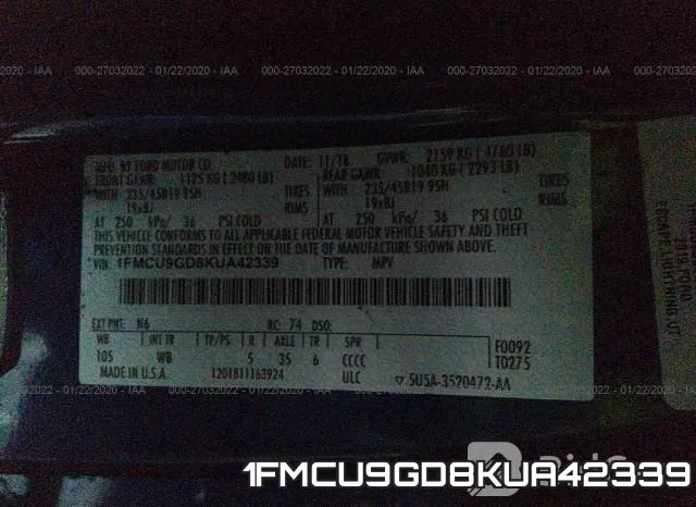 1FMCU9GD8KUA42339 фото 10
