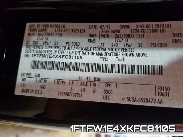 1FTFW1E4XKFC81105 фото 2