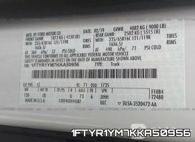 1FTYR1YM7KKA50956 фото 10