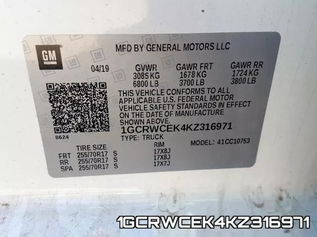 1GCRWCEK4KZ316971 фото 2