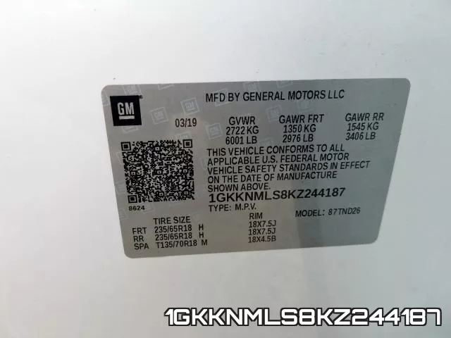 1GKKNMLS8KZ244187 фото 2