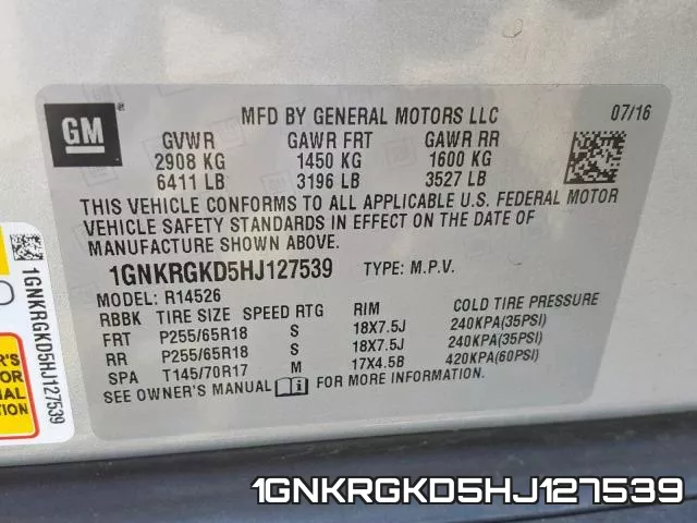 1GNKRGKD5HJ127539 фото 2