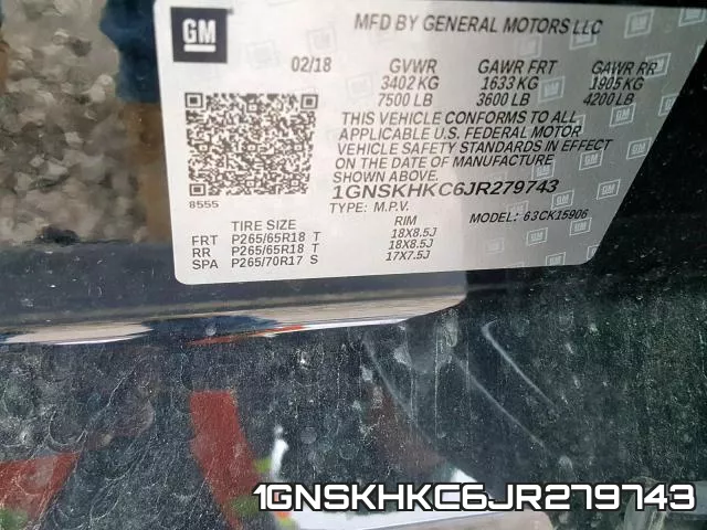 1GNSKHKC6JR279743 фото 2